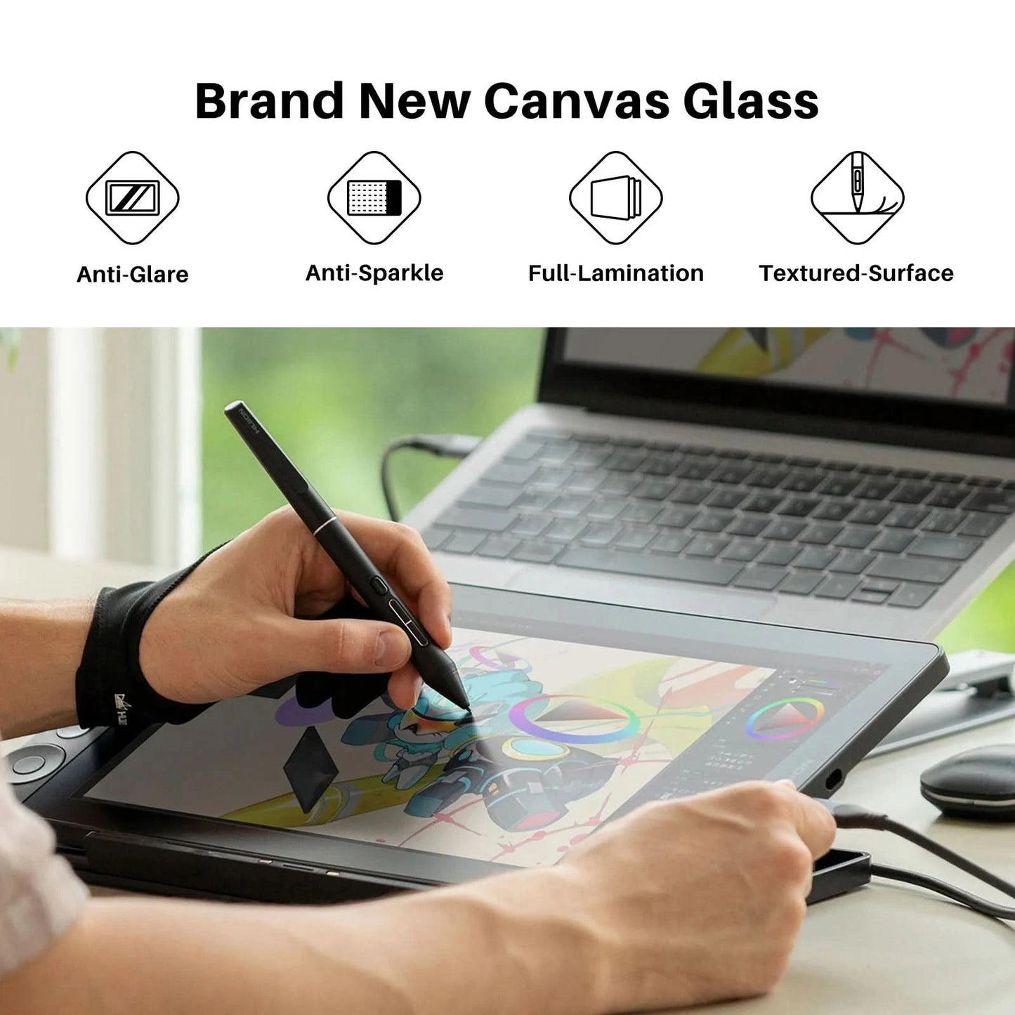 Huion Kamvas 13 Gen 3 Zeichendisplay 13,3" Zeichentablett+Anti-Glanz Glas, 99% sRGB, PenTech 4.0 16384 Stiftdrucksensitivität