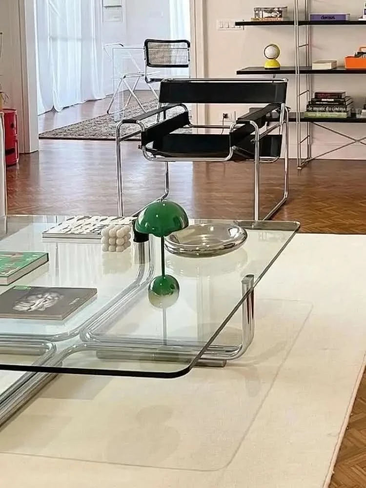 Transparent Square Glass Coffee Table, Stainless Steel Low Table