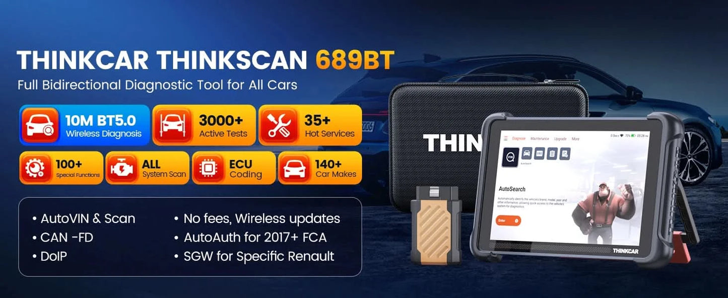 Globale Version THINKCAR THINKSCAN 689BT OBD2 Diagnosegerät DOIP CANFD Bidirektionale ECU-Codierung 35 Rücksetzungen Lebenslange kostenlose Updates