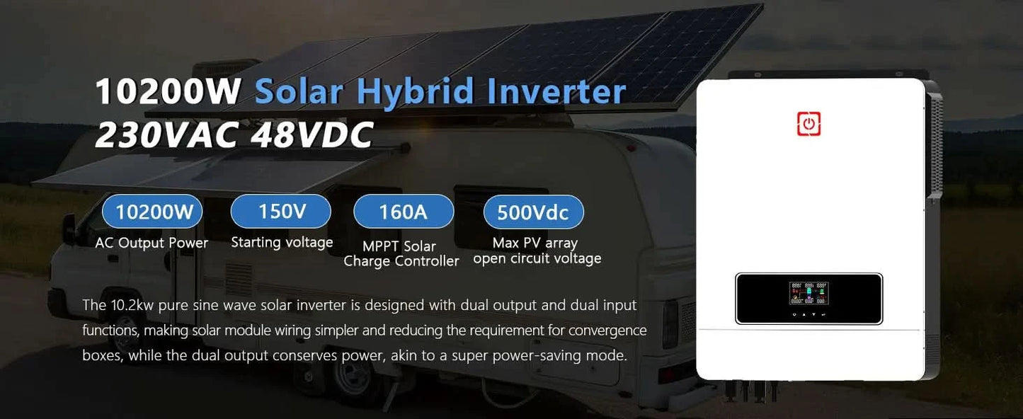 Y&H 10.2KW/6.2KW Hybrid-Solarwechselrichter Ein/Aus-Netz-Wechselrichter 48V 220V Reiner Sinuswellen-Wechselrichter MPPT 160A/120A Laderegler