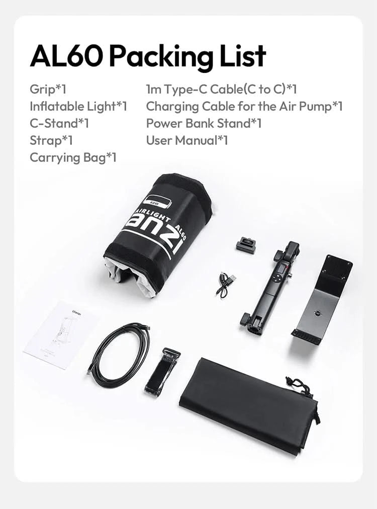 Ulanzi AL60 60W / AL120 120W Inflatable Air Tube Light APP Control LED Video Light Bi-Color Light Stick w Handle for Photography