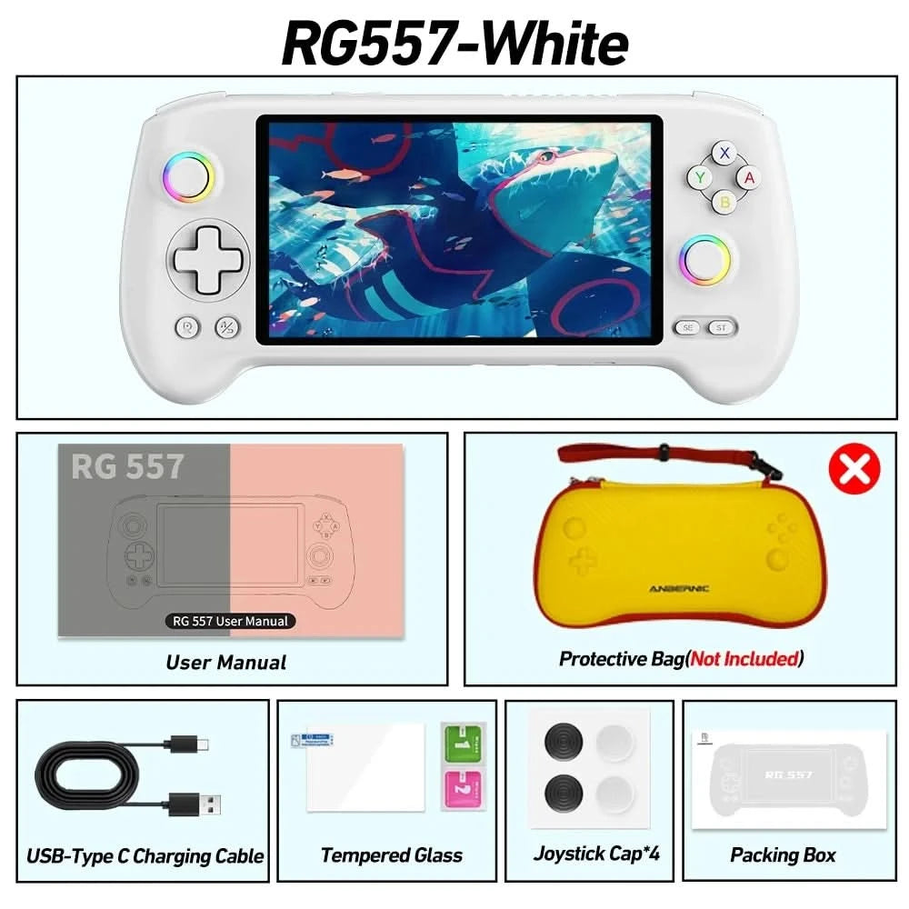 ANBERNIC RG557 Handheld-Spielekonsole 5,48'' AMOLED Android14 5500 mAh Bluetooth 5.3 PS2 Tragbarer Videospiel-Player Dimensity 8300