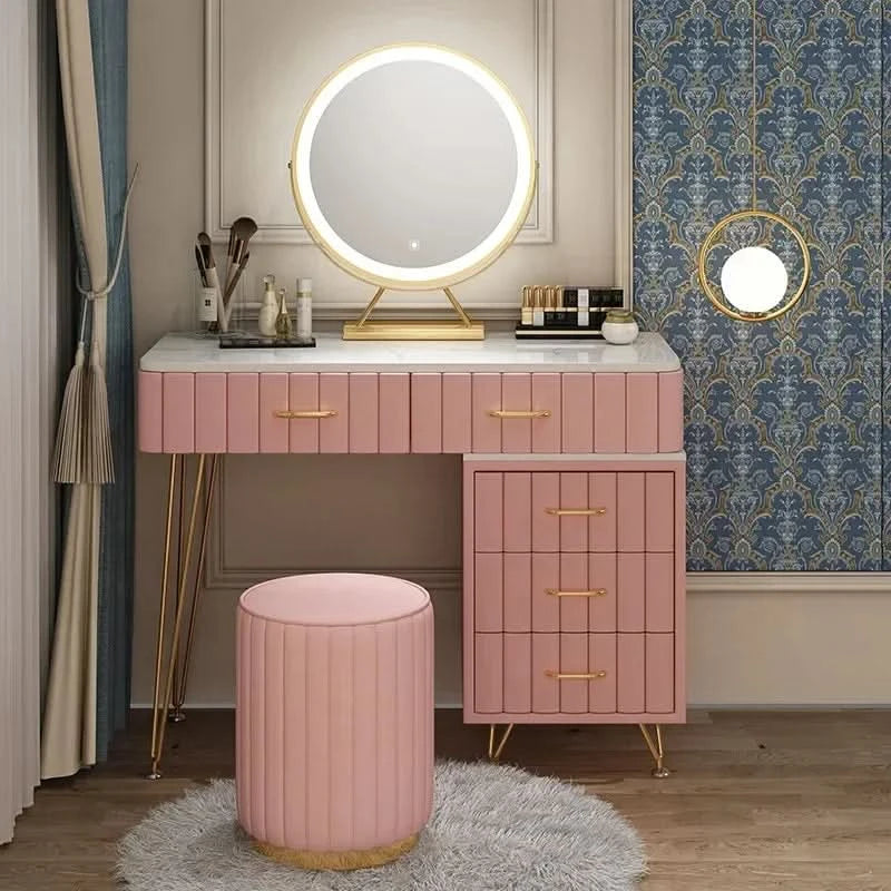 Modern Drawers Dressing Table Makeup Mirror Service Girl Pink Computer Vanity Table Living Room Vestidores Postmodern Furniture