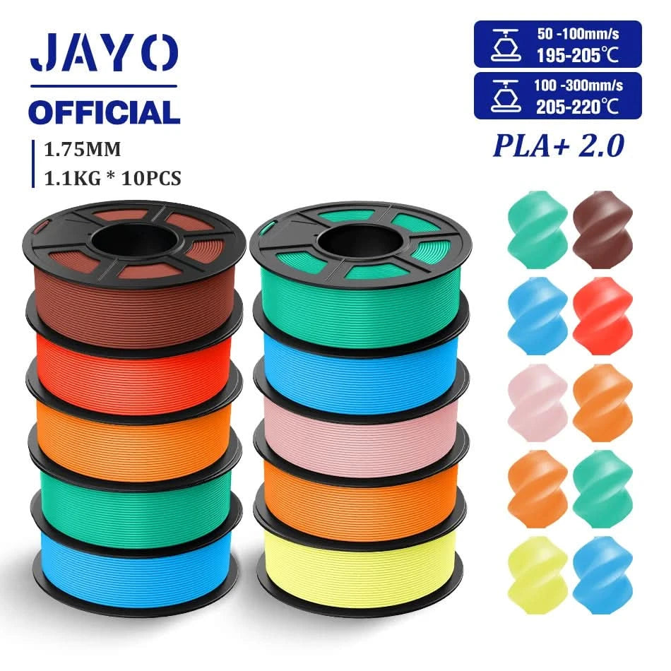 JAYO 3D Filament 1.75mm PLA / PLA Plus / PLA Meta/ Seiden-PLA+/PLA Matt 3D-Drucker-Filament 1.1KG Für FDM Multicolor Set 10 Rollen