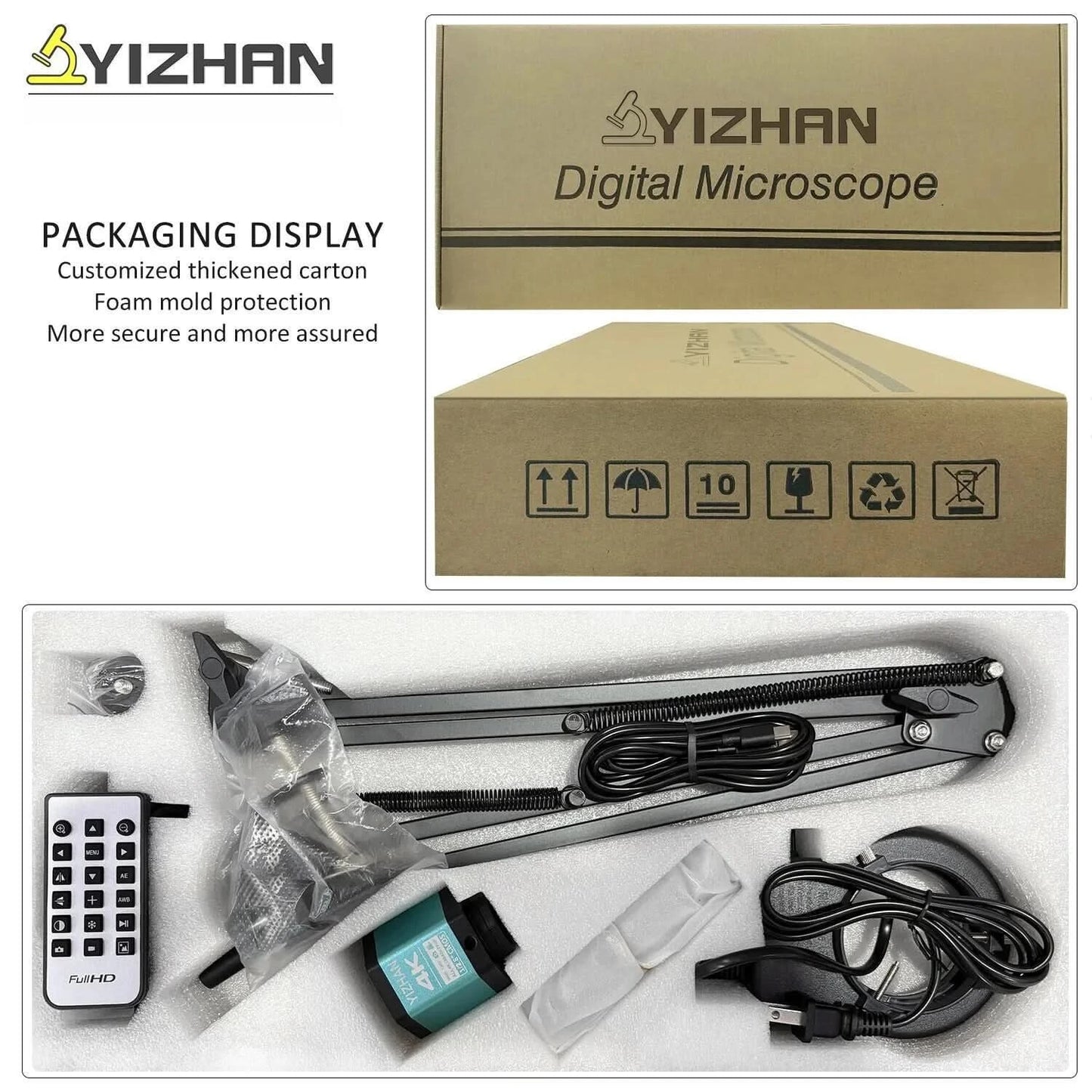 YIZHAN 4K UHD Electron Digital Microscope 1080P 60FPS Video Industrial Welding Camera 150X Lens Folding Stand for PCB Repair
