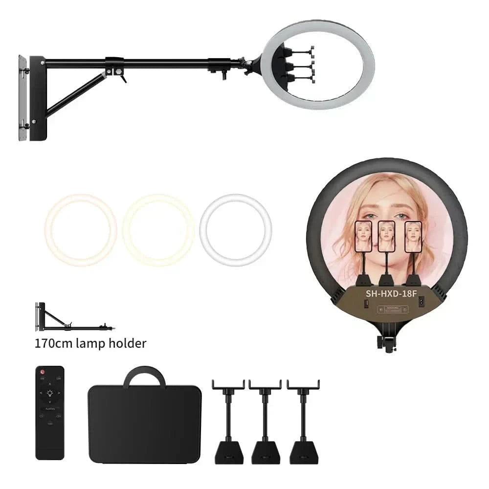 SH 18 Zoll Drehknopfringlicht LED Selfie Video Lampe mit Stativ Handyhalterung für YouTube Live Beleuchtung Foto Fotostudio