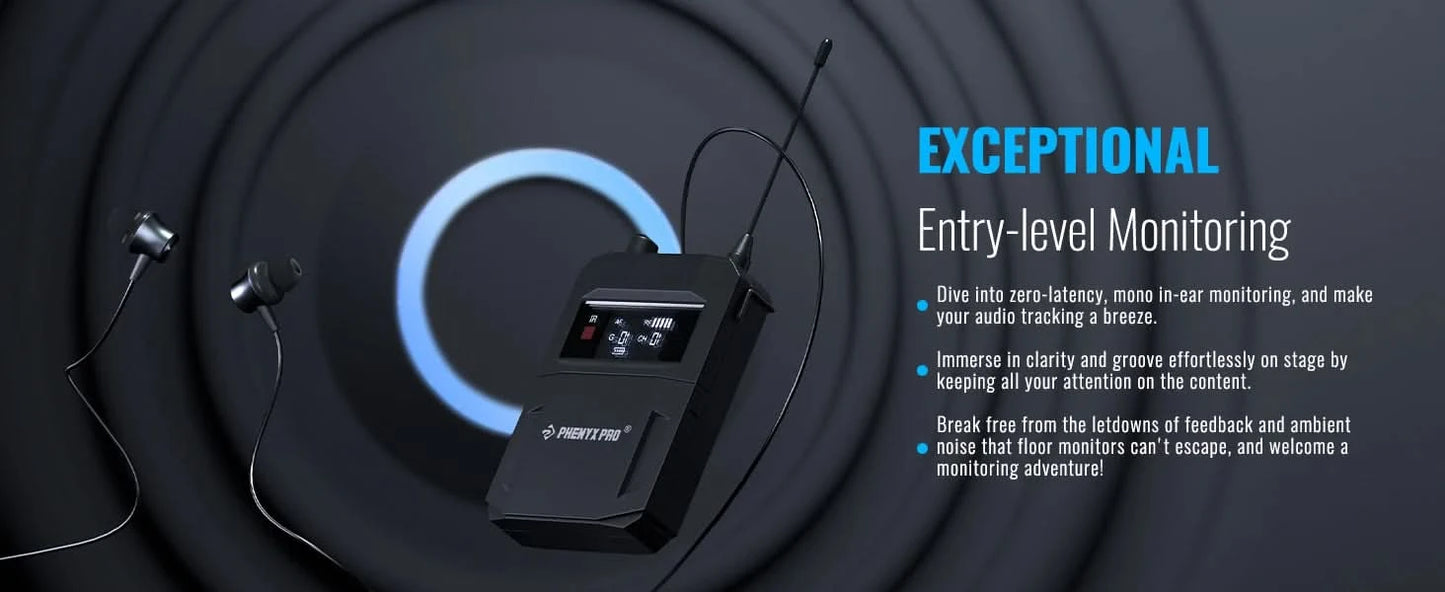 UHF Mono Wireless In-Ear Monitor System w/1 Loop Output,Separate Outputs Suitable for Band and Studio Phenyx Pro PTM-11