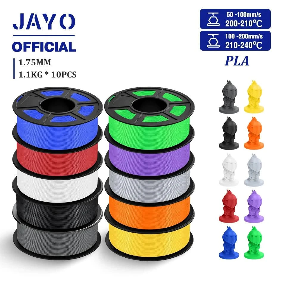 JAYO 3D Filament 1.75mm PLA / PLA Plus / PLA Meta/ Seiden-PLA+/PLA Matt 3D-Drucker-Filament 1.1KG Für FDM Multicolor Set 10 Rollen