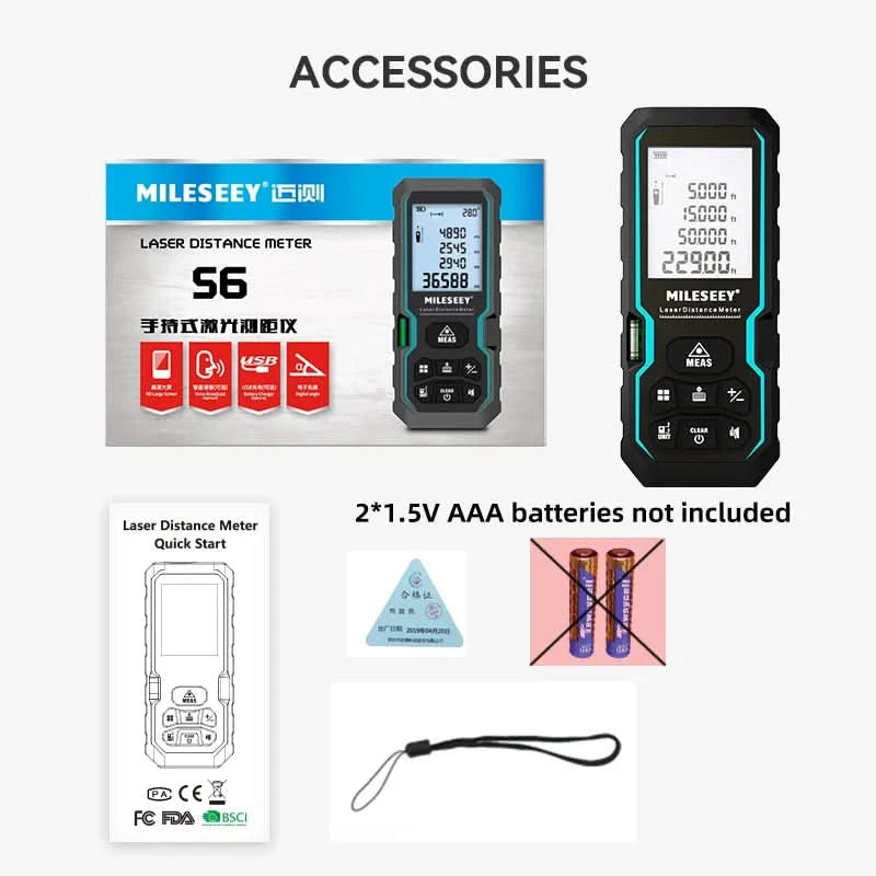 Mileseey S6 Laser-Entfernungsmesser 40m/120m, Entfernungsmesser mit Libelle, LCD-Display mit Hintergrundbeleuchtung, Messwerkzeuge für Zuhause