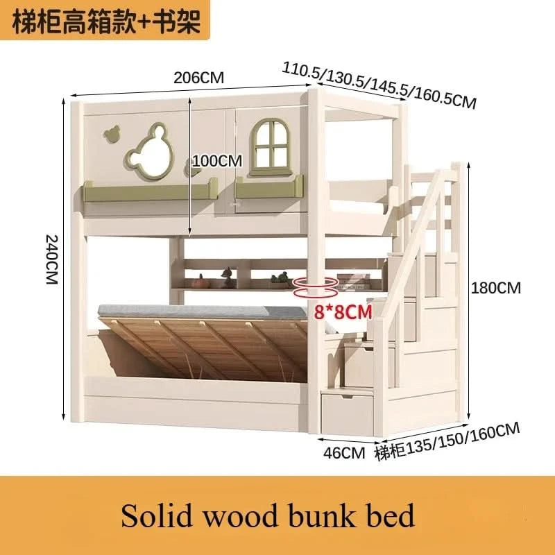 Solid wood upper and lower high and low bunk beds Double bed 2 people bunk beds for kids bed with mattress bedroom furniture