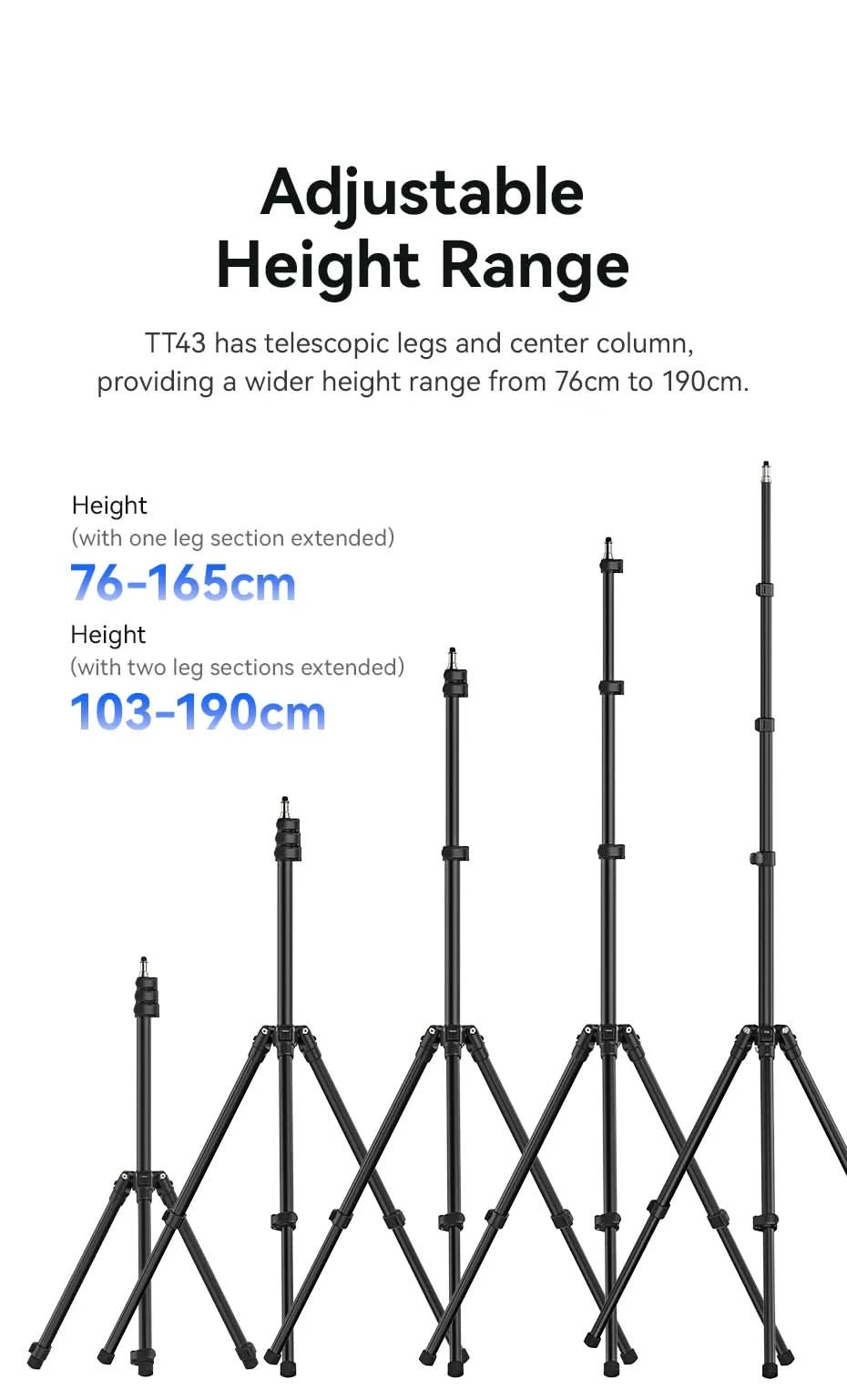 Ulanzi TT43 Reversible Leg Light Stand 1.9m Foldable Portable Light Stand Tripod for Max Load 3kg for DSLR Camera Smartphone