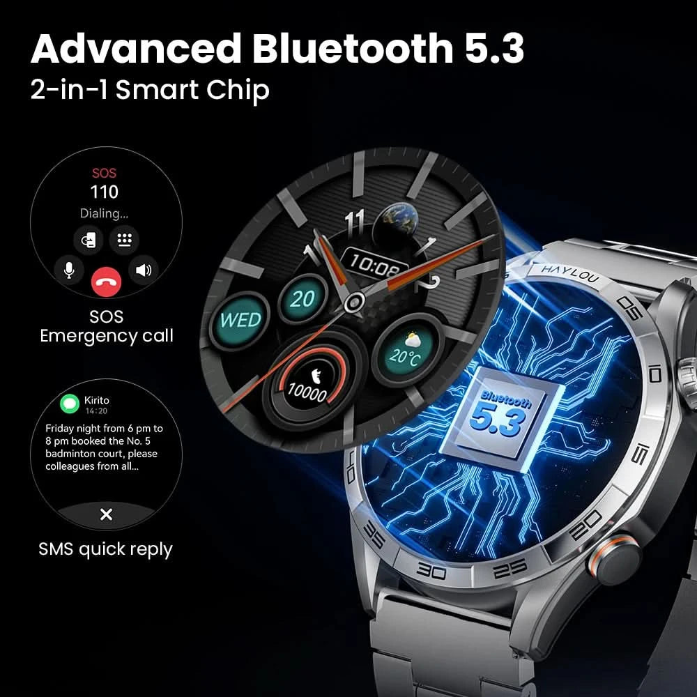 HAYLOU Solar 5 Smartwatch mit Sprachanrufen 1.58'' AMOLED Display 60Hz Smart Watch 24H Gesundheitsüberwachung Sport-Smartwatch für Herren