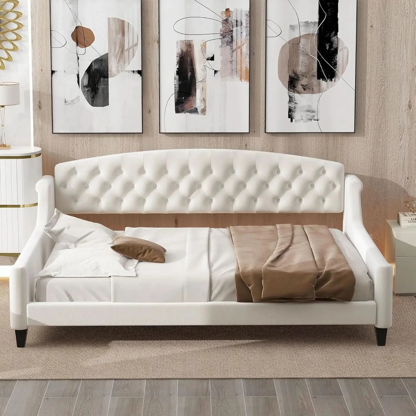 Full Size Daybed, Modern Luxury Tufted Button Upholstered Full Sofa Bed for Bedroom Living Room, Beige, Customized