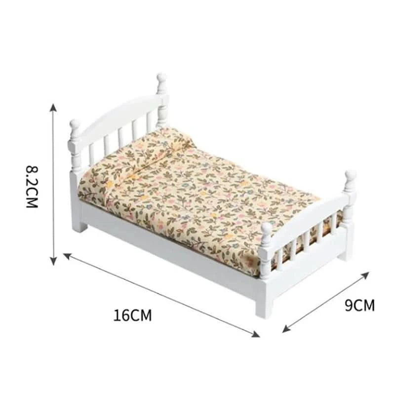 1:12 Dollhouse Miniature Bed White European Single Bed With Drawer Bedroom Furniture Model Decor Toy Doll House Accessories