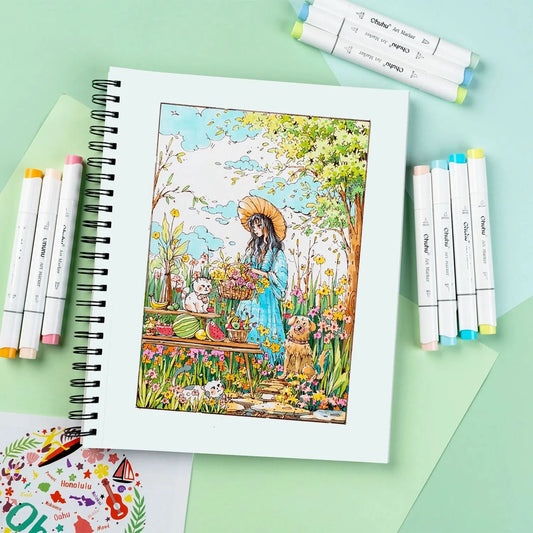 Ohuhu Double Sided Marker Pads Art Sketchbook Bleedproof Spiral Bound Sketching Book for Alcohol Markers Drawing Notebook School