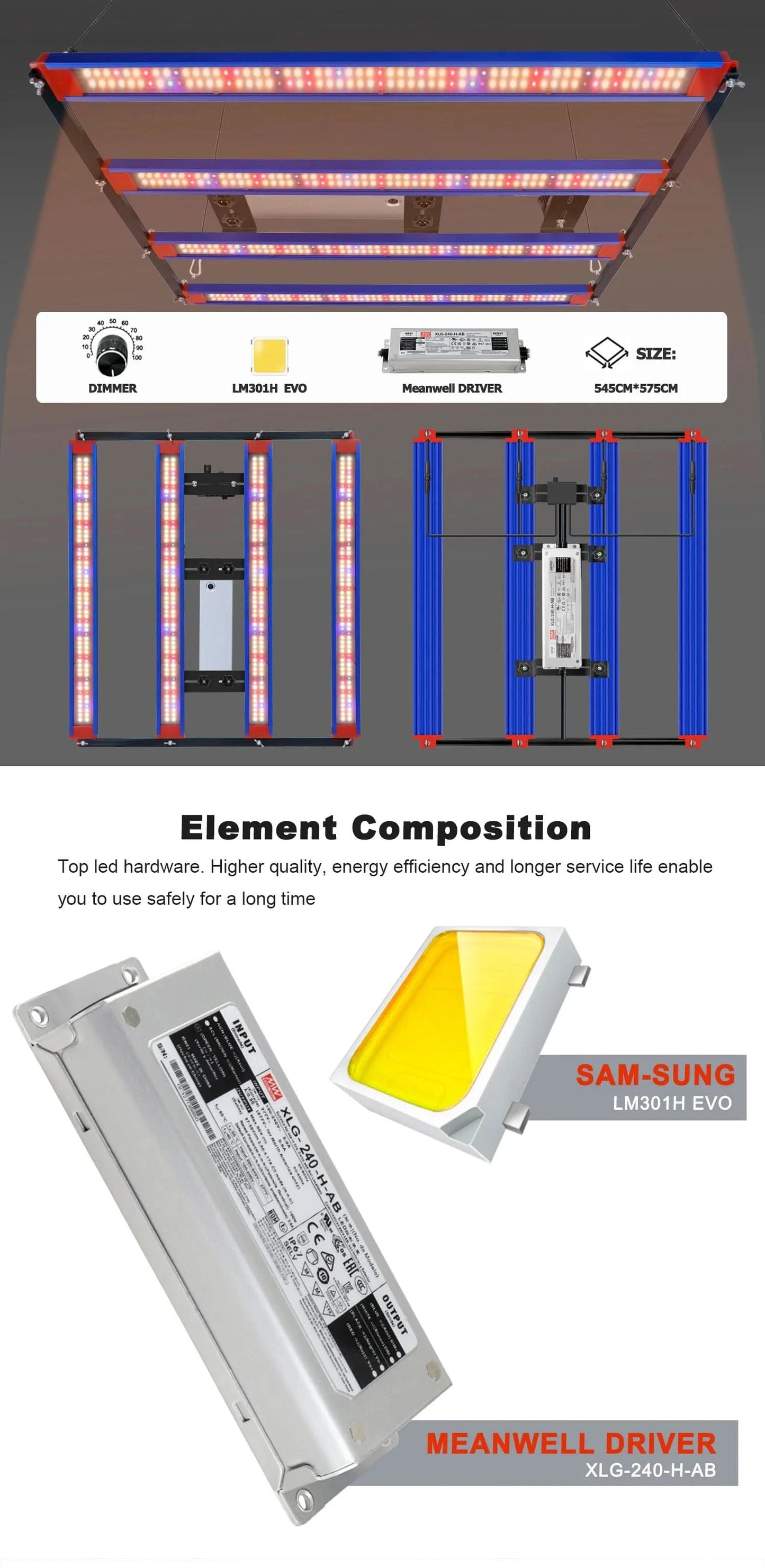 Full Spectrum 240W LED Grow Light Bar With Adjustable Brightness Suitable For Plant Growth At Different Flowering Periods