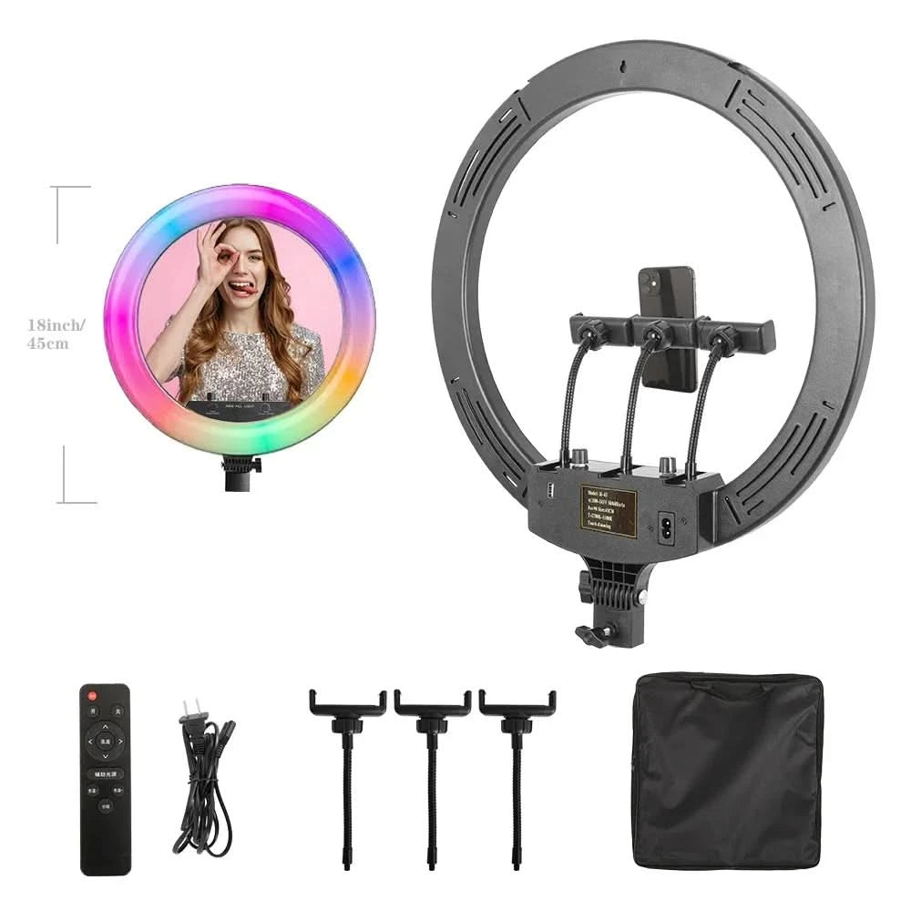 SH 18 Zoll Drehknopfringlicht LED Selfie Video Lampe mit Stativ Handyhalterung für YouTube Live Beleuchtung Foto Fotostudio