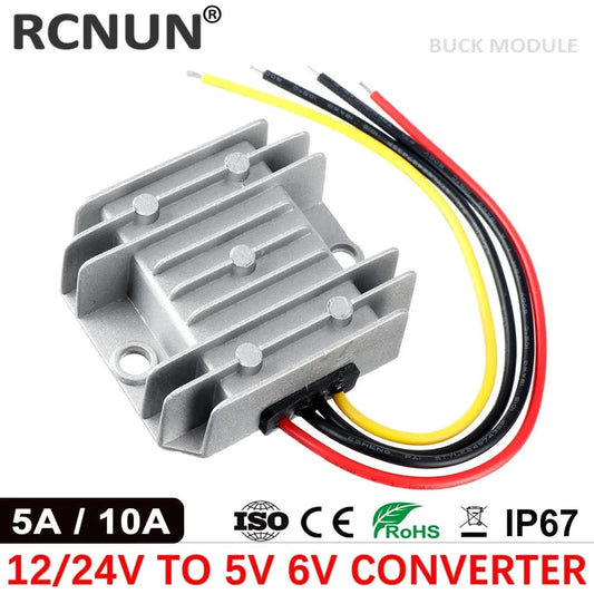 RCNUN 12V 24V to 5V 6V 10A Step Down DC DC Converter Regulator 12 Volt to 5 Volt 50W Buck Power Supply for Cars Toys
