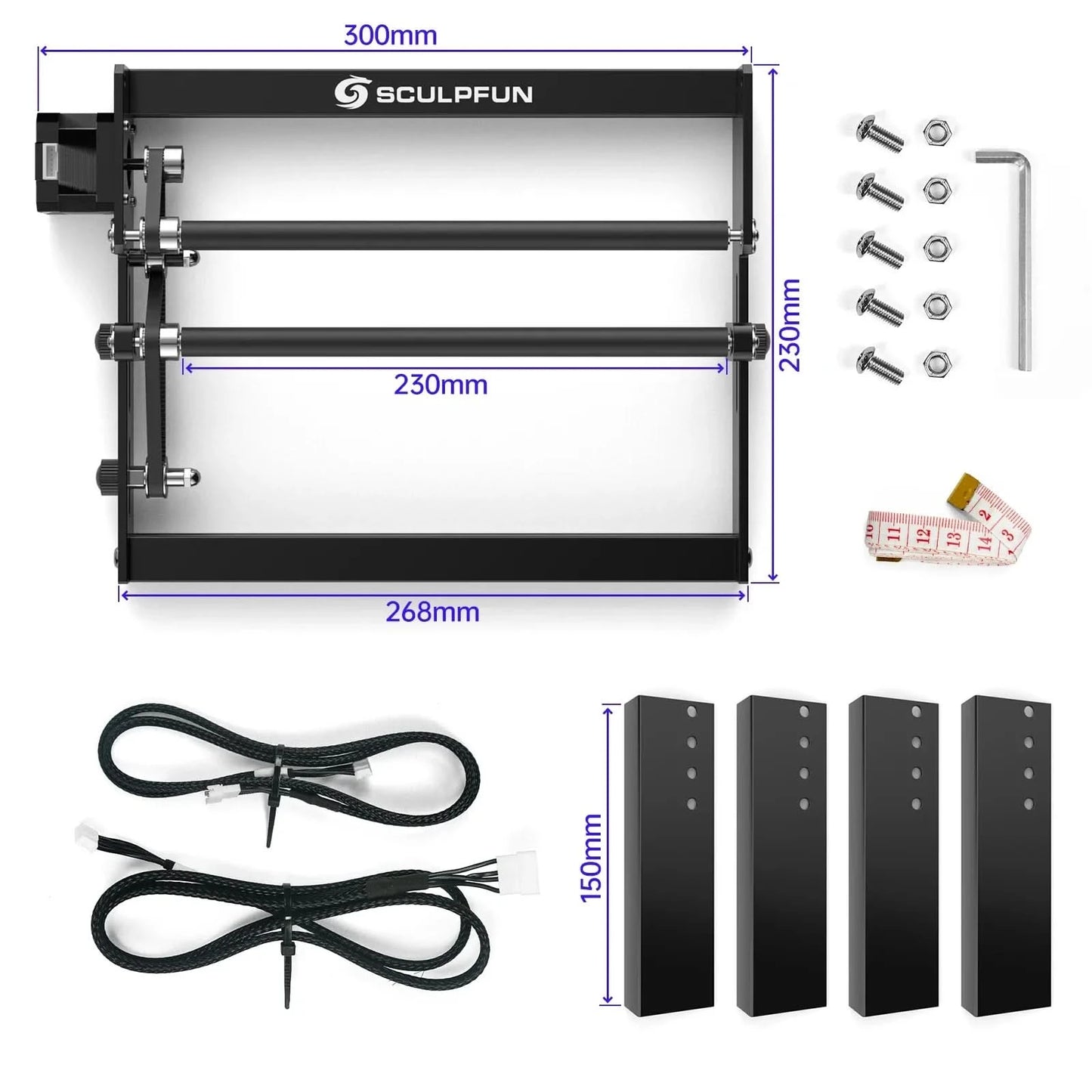 SCULPFUN S9/S10 Laser-Rotationsgraviermaschine Y-Achsen-Rotationswalze für 6-150 mm Gravur von zylindrischen Objekten, 360° drehbar