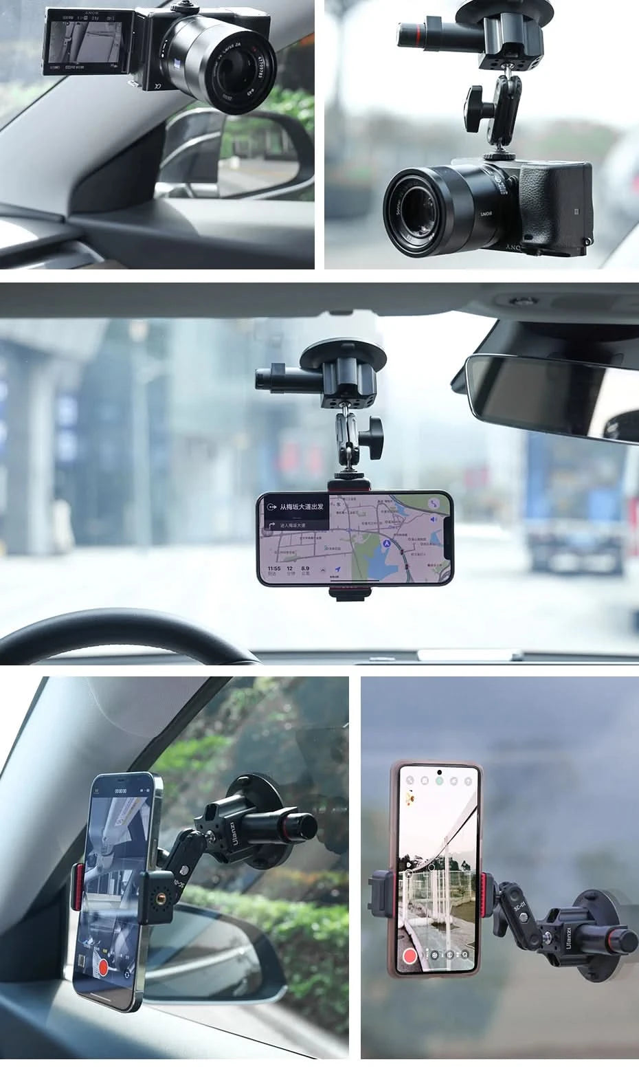 Ulanzi Auto-Handy-Action-Kamerahalterung Handpumpe Saugnapf 360° verstellbar 1/4" für GoPro für Insta360 DJI Action Smartphone