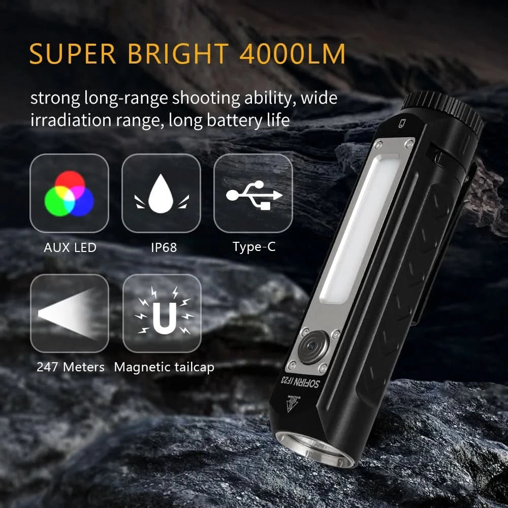 Sofirn IF23 RGB Light 4000lm Powerful LED Flashlight 21700 5V 3A USB C Rechargeable Floodlight Spotlight Torch with Magnetic