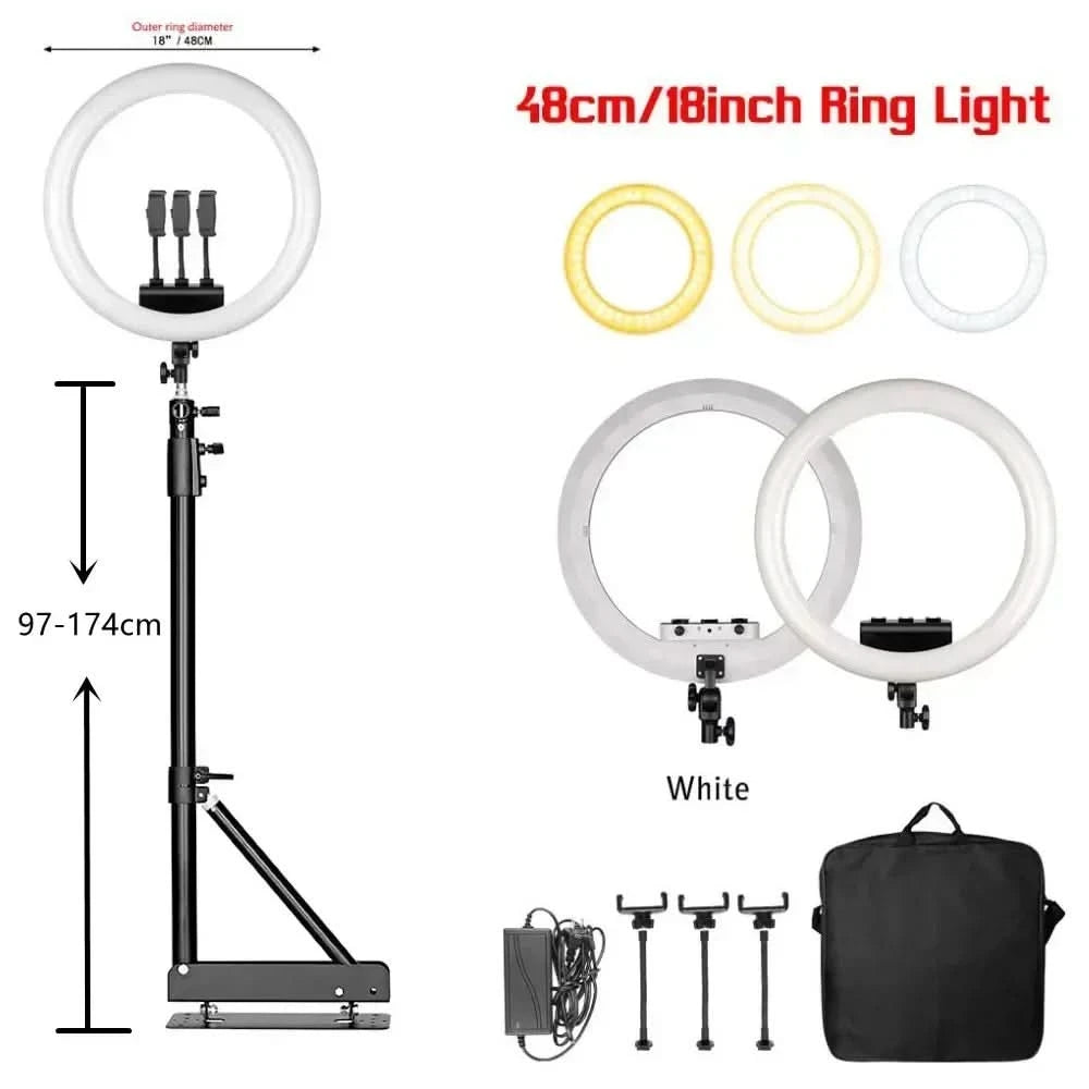 SH 18 Zoll Drehknopfringlicht LED Selfie Video Lampe mit Stativ Handyhalterung für YouTube Live Beleuchtung Foto Fotostudio