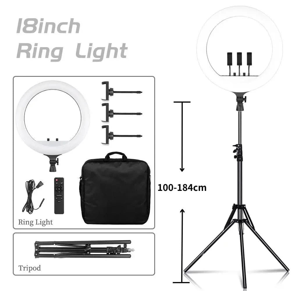 SH 18 Zoll Drehknopfringlicht LED Selfie Video Lampe mit Stativ Handyhalterung für YouTube Live Beleuchtung Foto Fotostudio