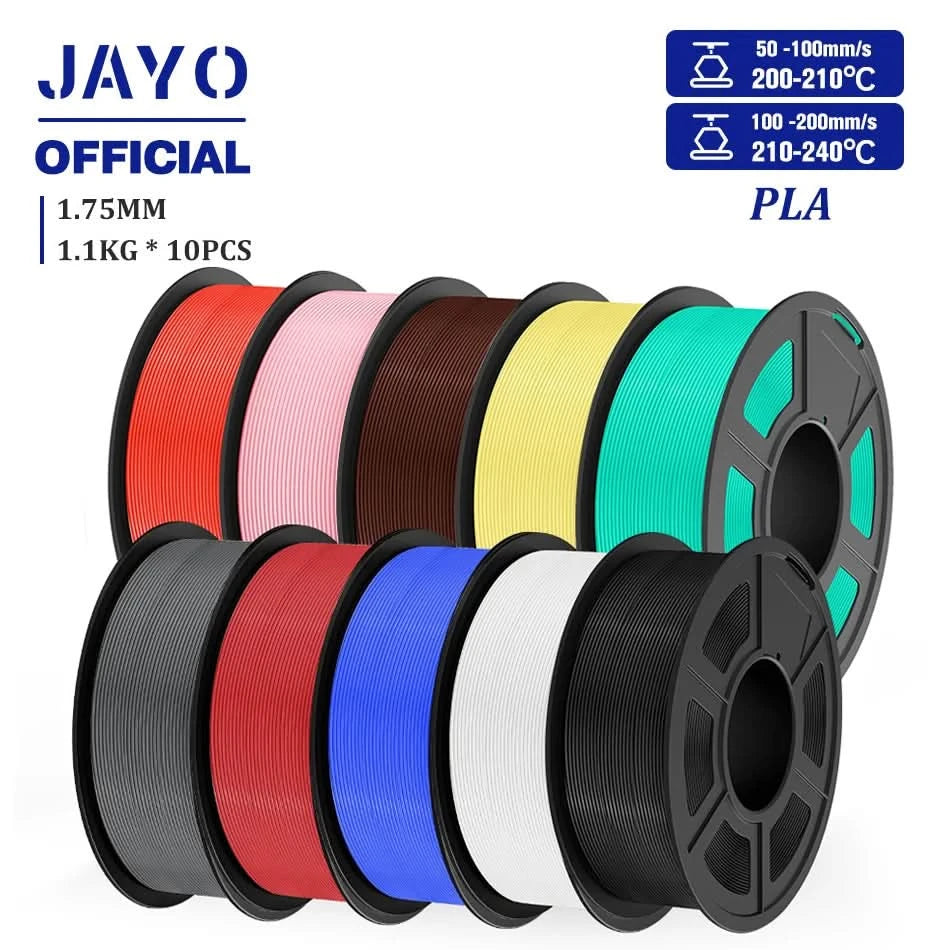 JAYO PLA Filament 1,75MM 10 Rollen/Set PLA 3D-Druckerfilament Multicolor für FDM 3D-Drucker Sauber gewickelte 3D-Druckmaterialien