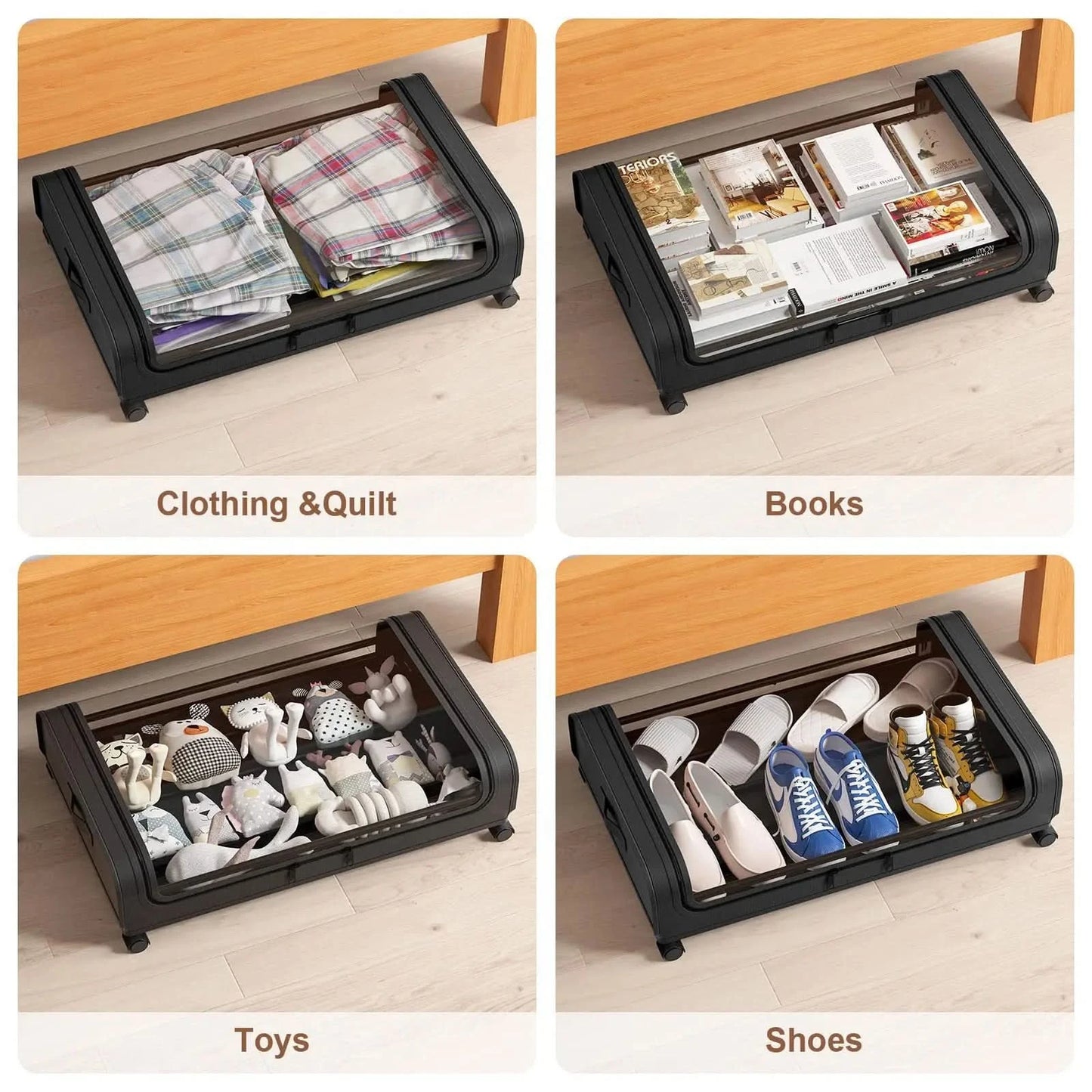 Bed Bottom Storage Box with Wheels Underbed Dust-Proof Organizer for Clothes Shoes Home Bedroom Simple Design Rolling Drawer