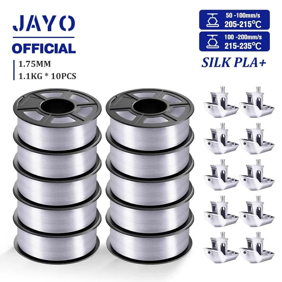 JAYO 3D Filament 1.75mm PLA / PLA Plus / PLA Meta/ Seiden-PLA+/PLA Matt 3D-Drucker-Filament 1.1KG Für FDM Multicolor Set 10 Rollen