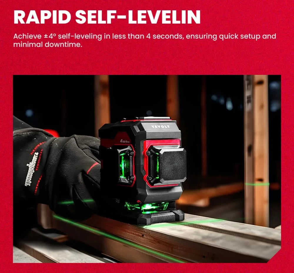 YEVOLT Laser Level Green 12/16-Line 3/4-Plane Self-leveling 360 Horizontal & Vertical Accurate Measuring Tool-YVGLL4XS-Series