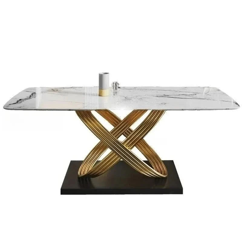 Modern Dining Table With Stainless Steel Finish Black White Desk Top For Six People Home Rectangle Luxury Marble Kitchen Table