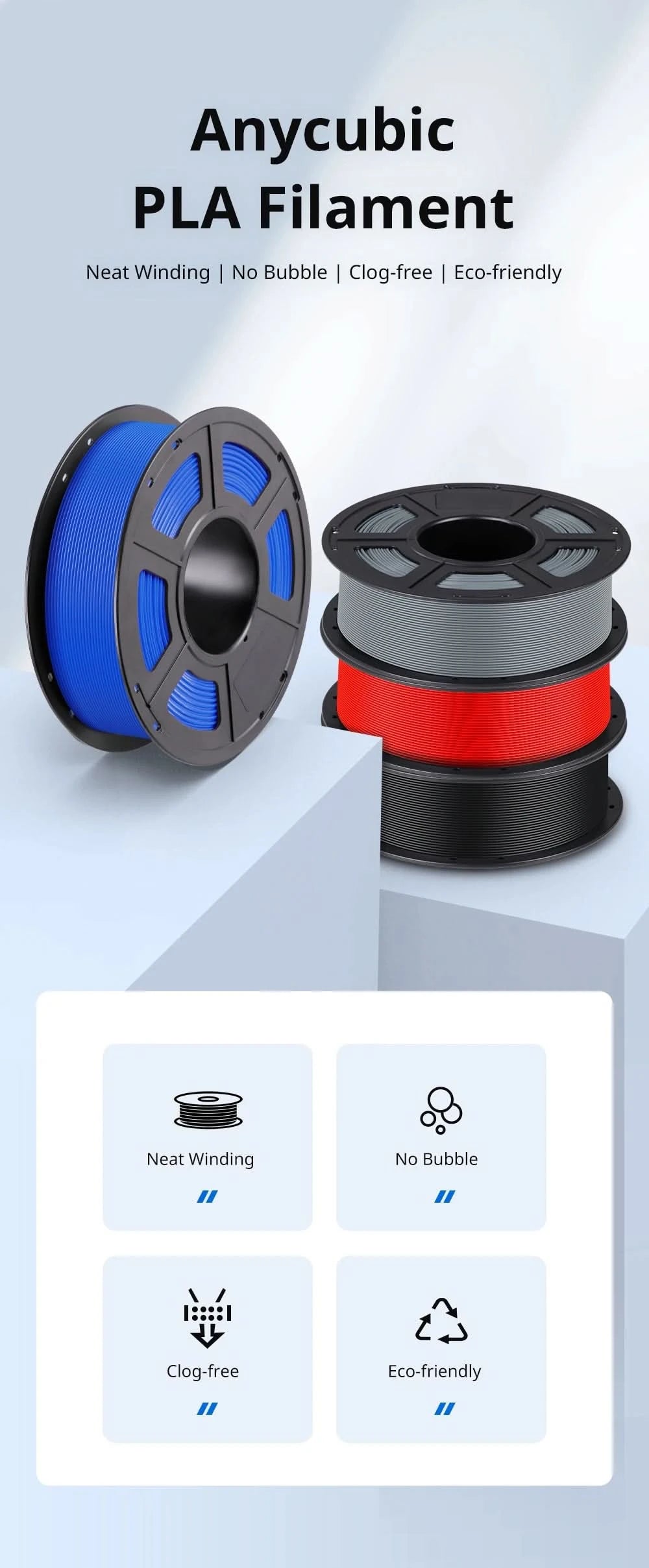 Anycubic PLA Filament 1.75mm 1kg/Rolle für FDM 3D-Drucker Druck Kunststoff Verbrauchsmaterial für Kobra 2 Neo Pro Max Plus