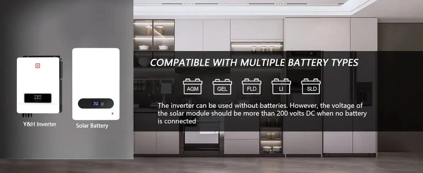 Y&H 10.2KW/6.2KW Hybrid-Solarwechselrichter Ein/Aus-Netz-Wechselrichter 48V 220V Reiner Sinuswellen-Wechselrichter MPPT 160A/120A Laderegler