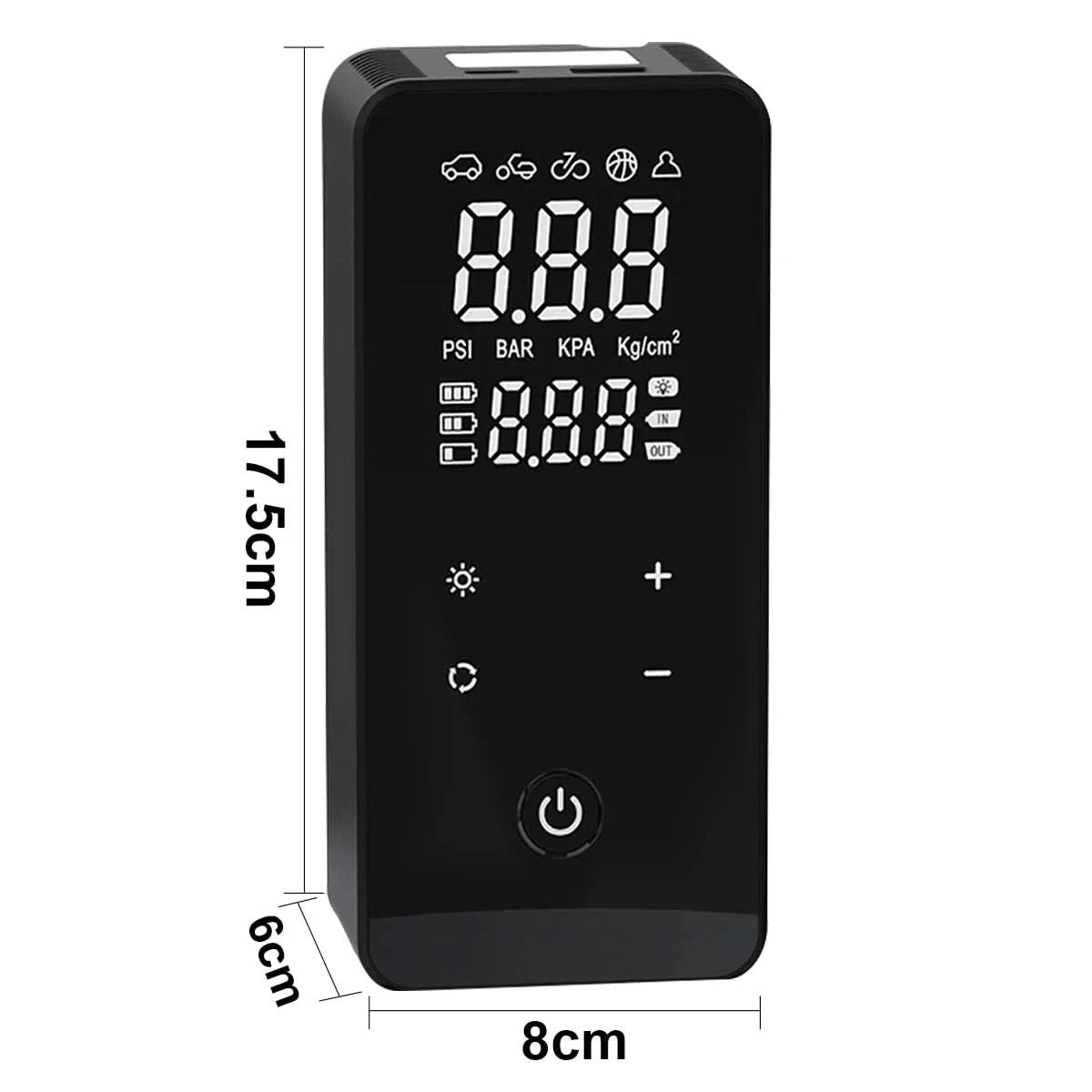 Portable Rechargeable Air Pump, Smart Touchscreen Screen Fill Tyre With Tire Calibrator And LED Emergency Light