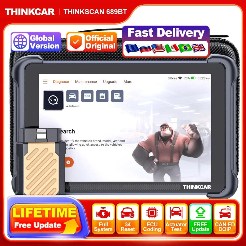 THINKCAR THINKSCAN 689BT Lebenslanger kostenloser Auto-Scanner Professionell 34 Reset ECU-Codierung bidirektional DOIP OBD2 Auto-Diagnose-Tools