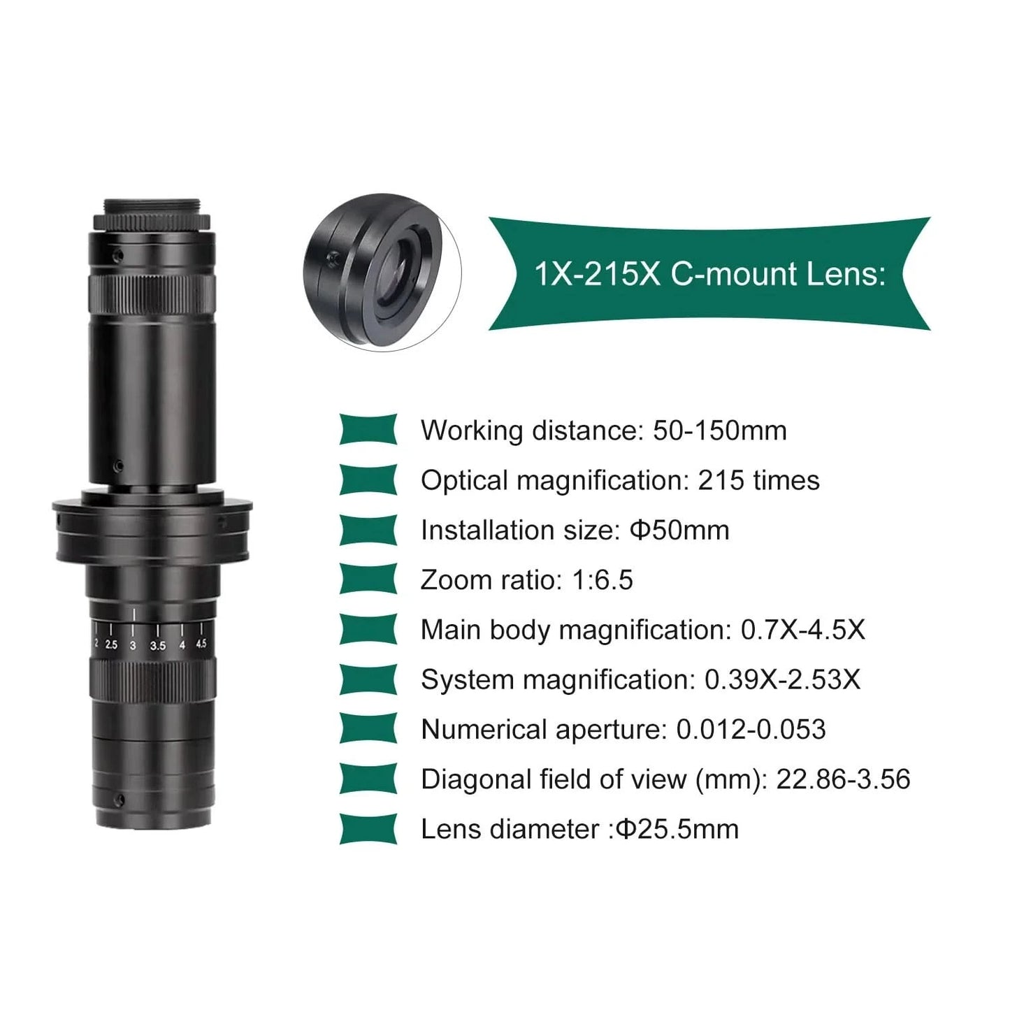 1080P 4K HD Industrial Microscope Digital Camera Via USB-C Measurement  215X/180X/130X C-Mount Lens For PCB Soldering,no base