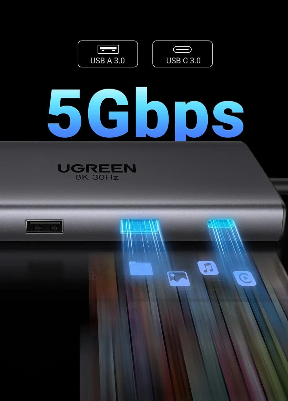 UGREEN Dual HDMI USB-C HUB 8K 4K HDMI Adapter 10-in-1 Splitter mit RJ45 USB3.0 PD 100W Dock für MacBook Pro Air Laptop USB HUB