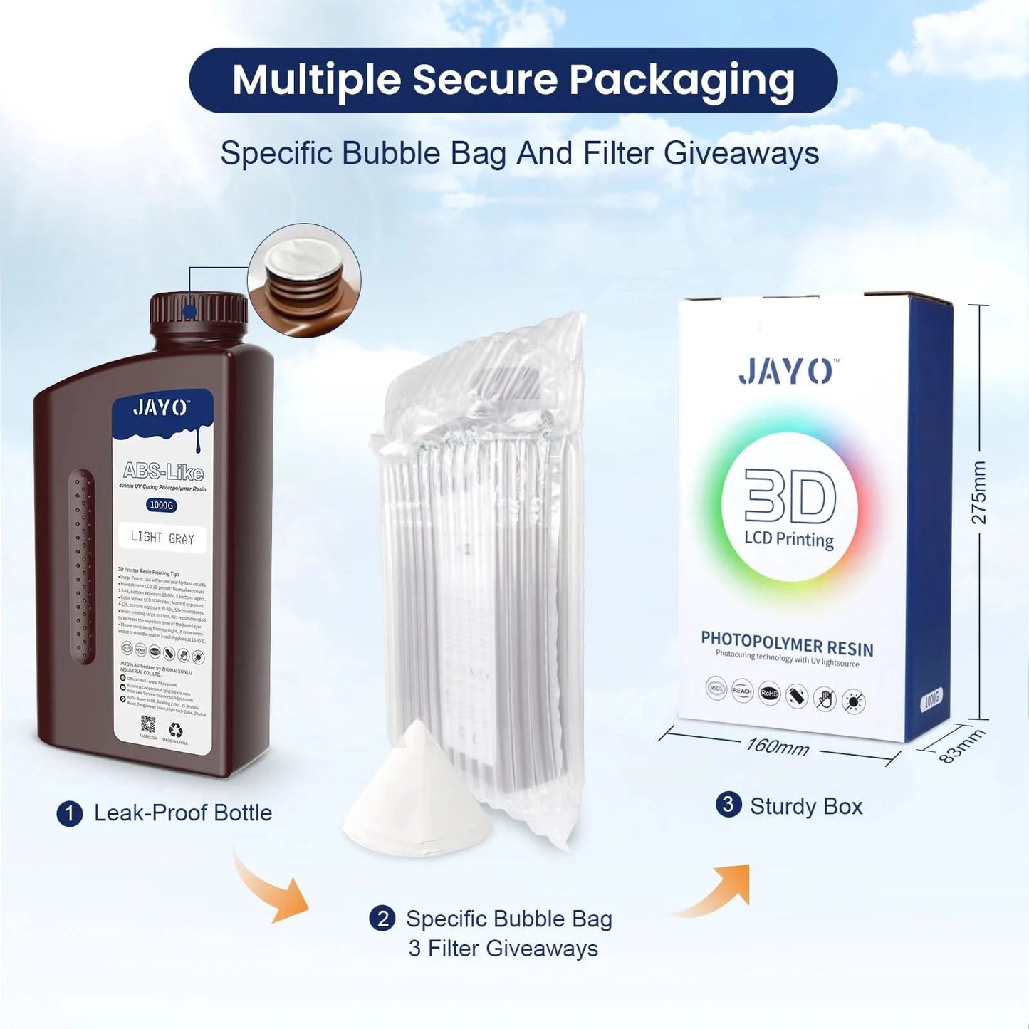 JAYO UV-Harz ABS-ähnlich/Standard/Pflanzlich/Nylon-ähnlich/Wasserwaschbar 1KG 405nm Flüssiges Rapid UV-Härtung für LCD 3D-Druckmaterial