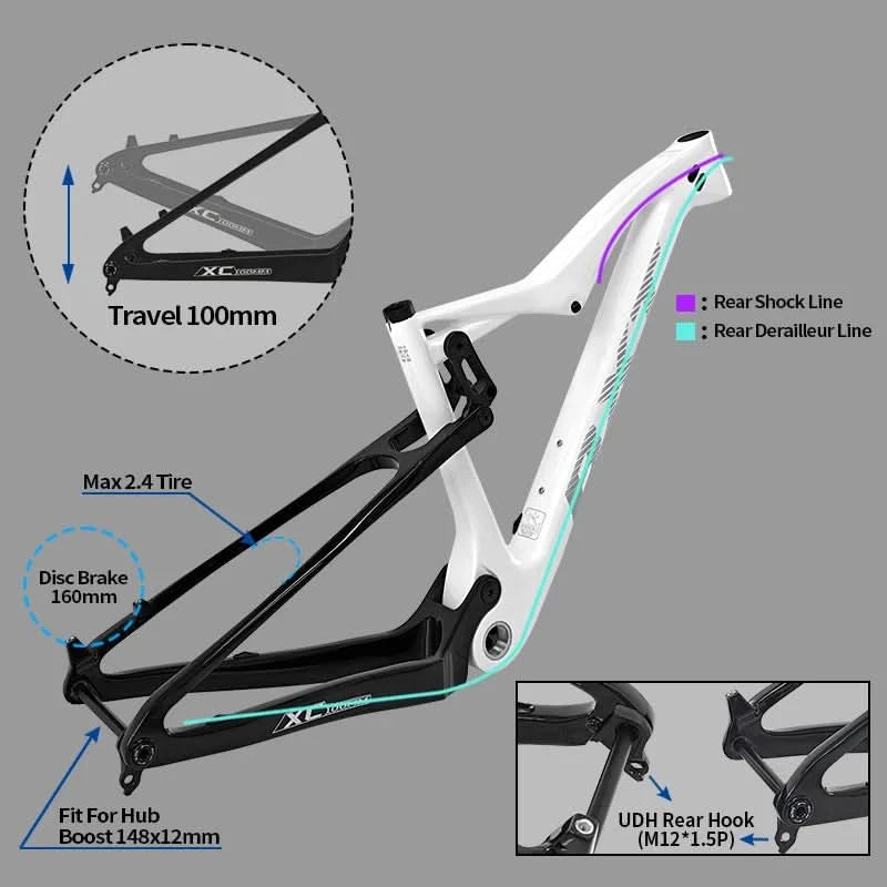 BXT NEW vollgefedert Boost 29er Rahmen XC Mountainbike Steckachsenrahmen UDH-Schaltauge