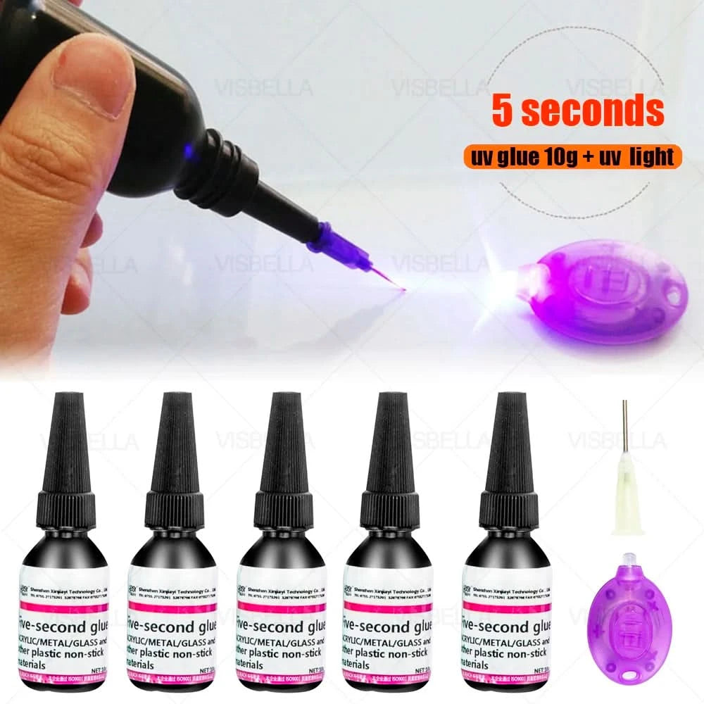 UV-Kleber Super Bonding Schweißkleber-Set UV-härtender Kleber 5 Sekunden Fix Klebstoff Dichtmittel Klebe- & Schweißkleber-Set