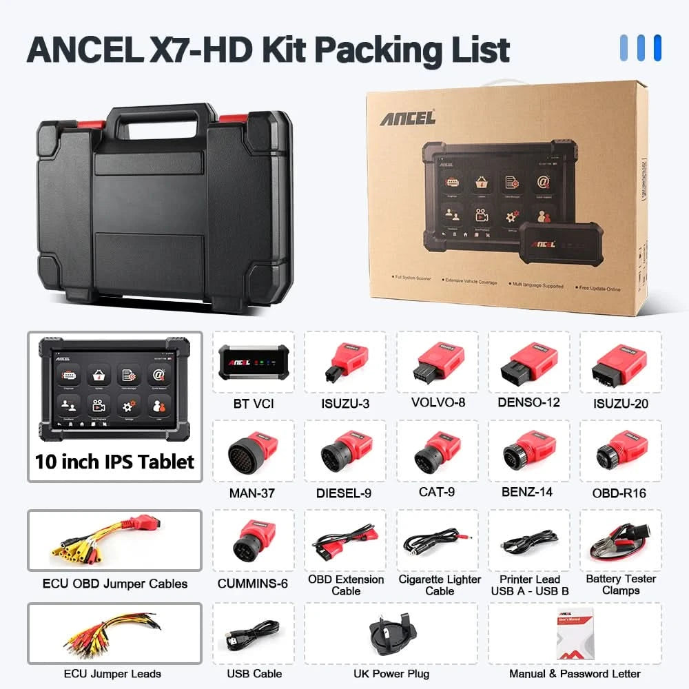 ANCEL X7HD Schwerlast-LKW-Scanner Volles Systemdiagnosetool Bidirektionales Diesel-Scan-Tool mit über 40 Reset- und DPF-ECU-Codierungsfunktionen