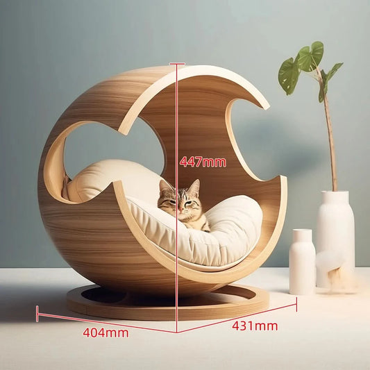 Solid Wood Pet Bed Semi-Closed Removable Washable Cat Bed Dog Bed