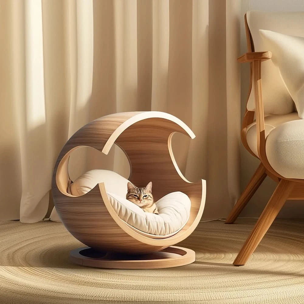 Solid Wood Pet Bed Semi-Closed Removable Washable Cat Bed Dog Bed