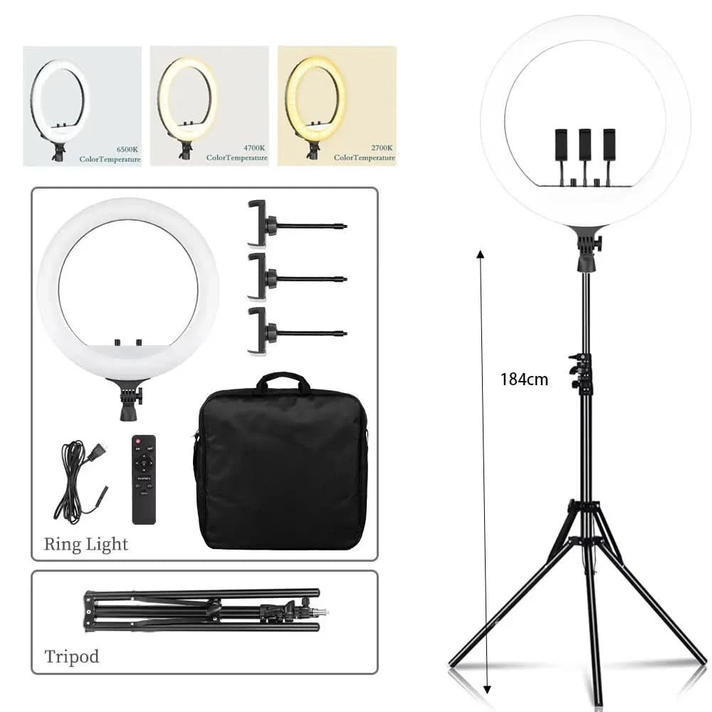 SH 18 Zoll Drehknopfringlicht LED Selfie Video Lampe mit Stativ Handyhalterung für YouTube Live Beleuchtung Foto Fotostudio