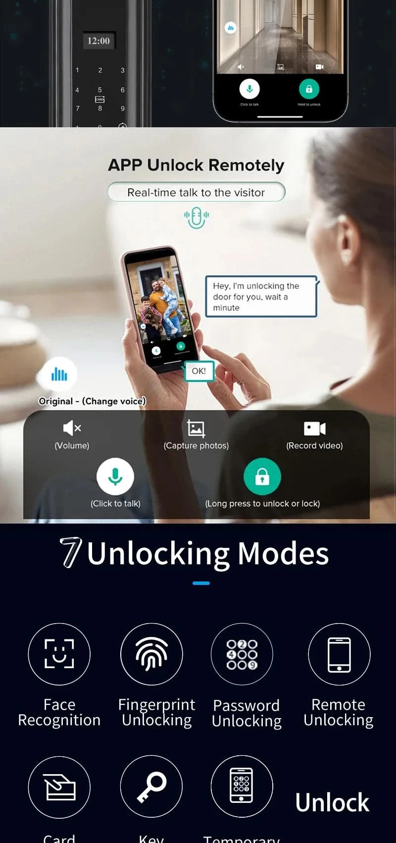 Biometric Infrared 3C Face Real-time intercom Palmar vein Smart Door Lock Fingerprint Password Electronic Key Card APP Unlock
