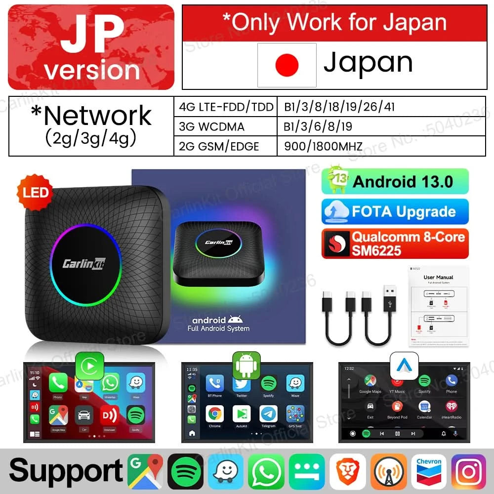 2026 CarlinKit CarPlay AI Box Android 13.0 SM6225 8-Core Android Auto Wireless CarPlay Adapter 2.4+5GGPS 64G 128G FOTA-Upgrade