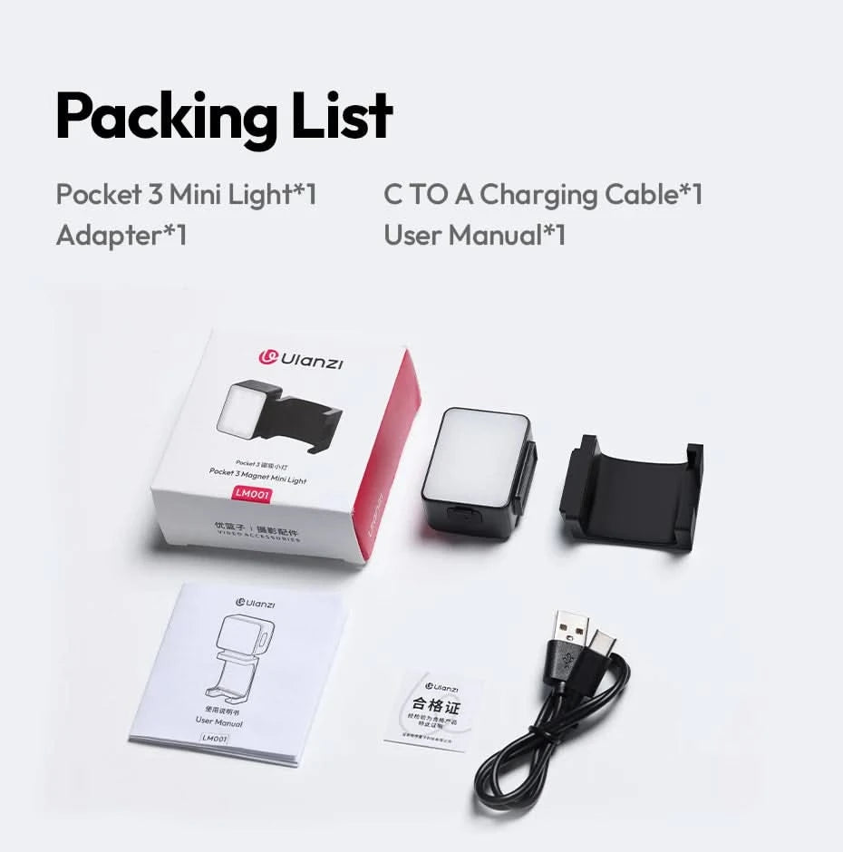 Ulanzi LM001 Pocket 3 Mini-Licht 3-Stufen weiches Licht für DJI OSMO Pocket 3 für Fotografie Livestreaming Vlog LED-Videoleuchte