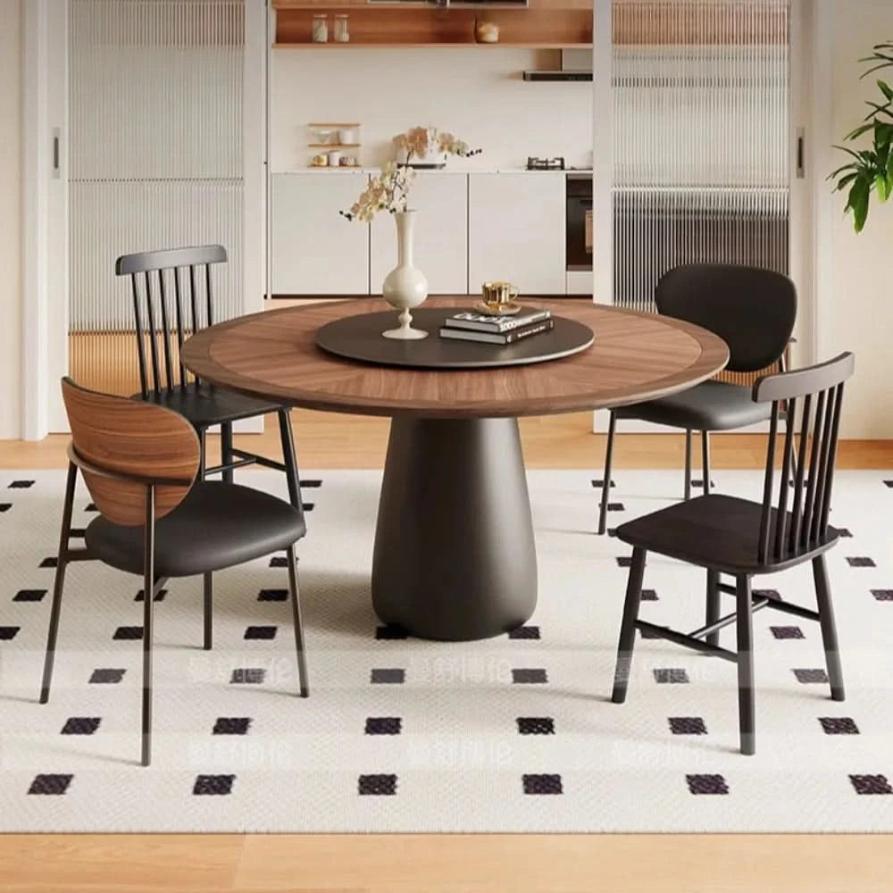 6 People Turntable Dining Table Vintage Legs Metal Design Round Coffee Table House Breakfast Juegos De Comedor Furnitures