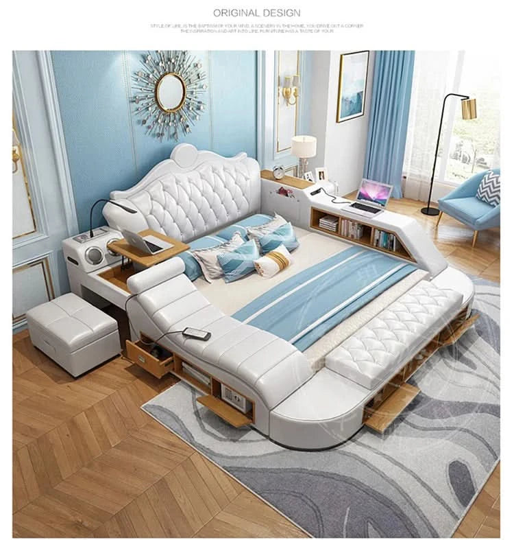 Headboard Storage Double Bed Queen Drawers King Size Smart Bed Luxury Princess Modern Letto Matrimoniale Bedroom Furniture